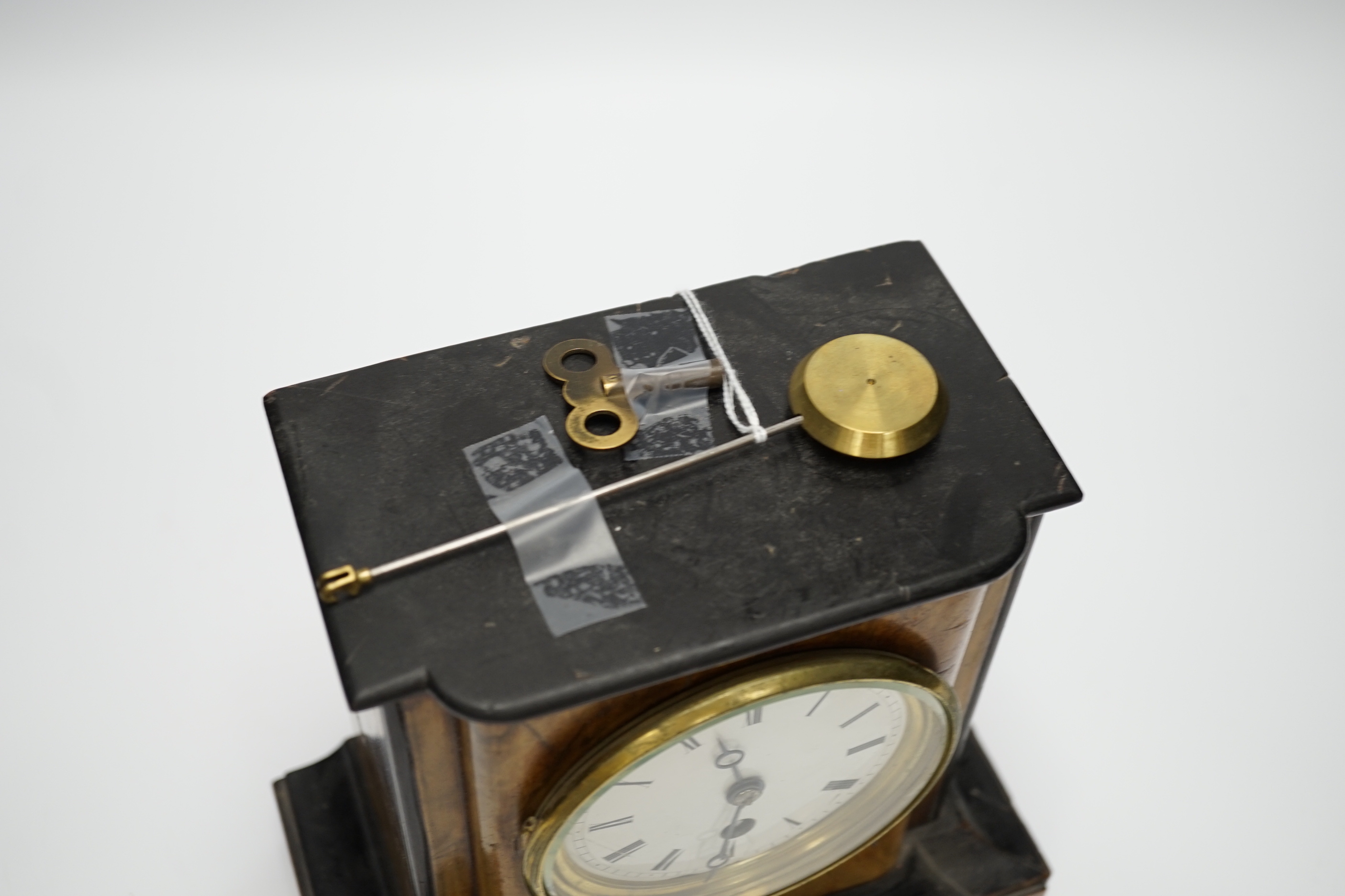 A 19th century walnut mantel timepiece, 20cm